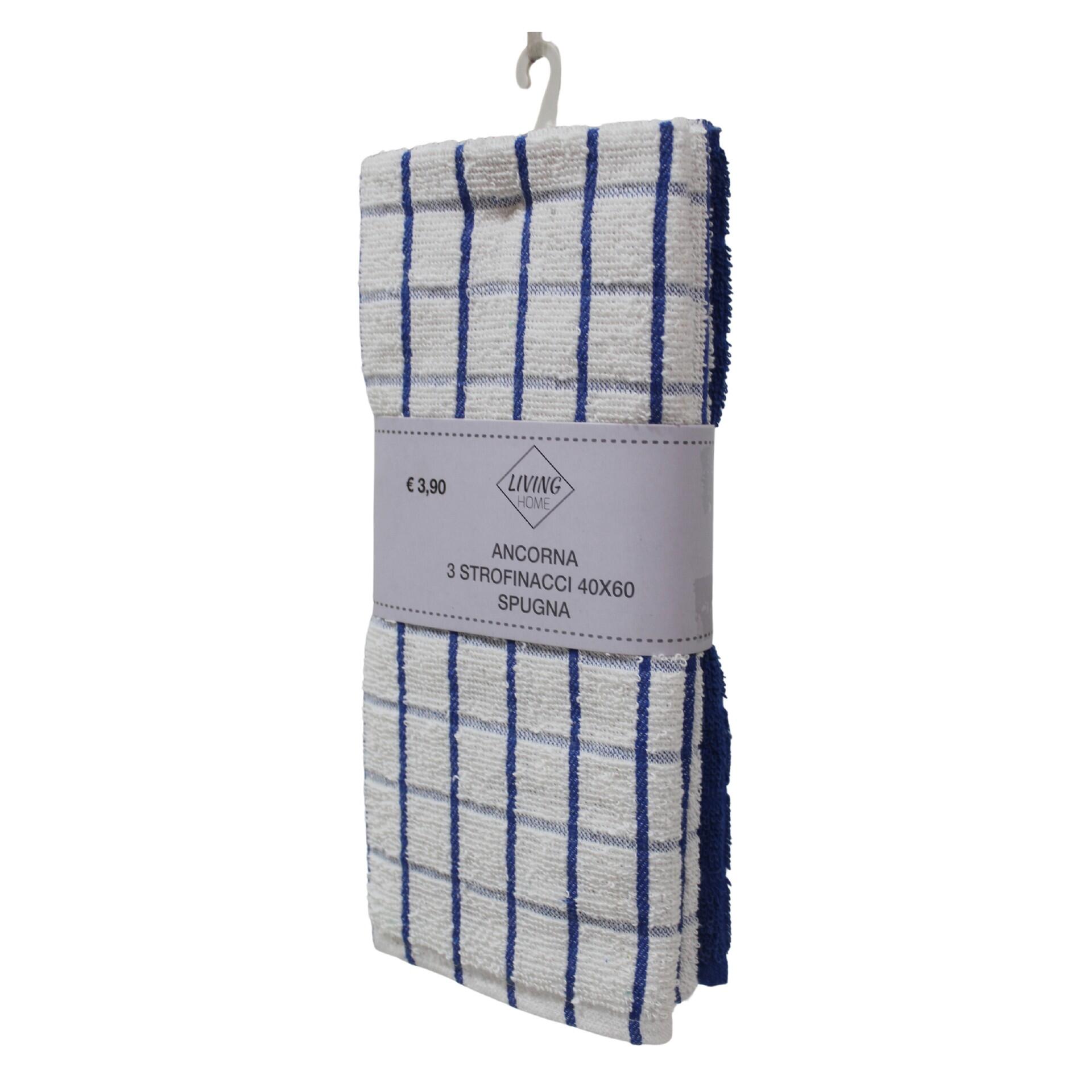 Set Strofinacci Da Cucina In Puro Cotone Blu, THE TOWEL HOUSE, 2 Pezzi: Canovaccio 38x63,5 Cm E Strofinaccio 30,5x30,5 Cm, Assorbenti E Asciugatura Rapida