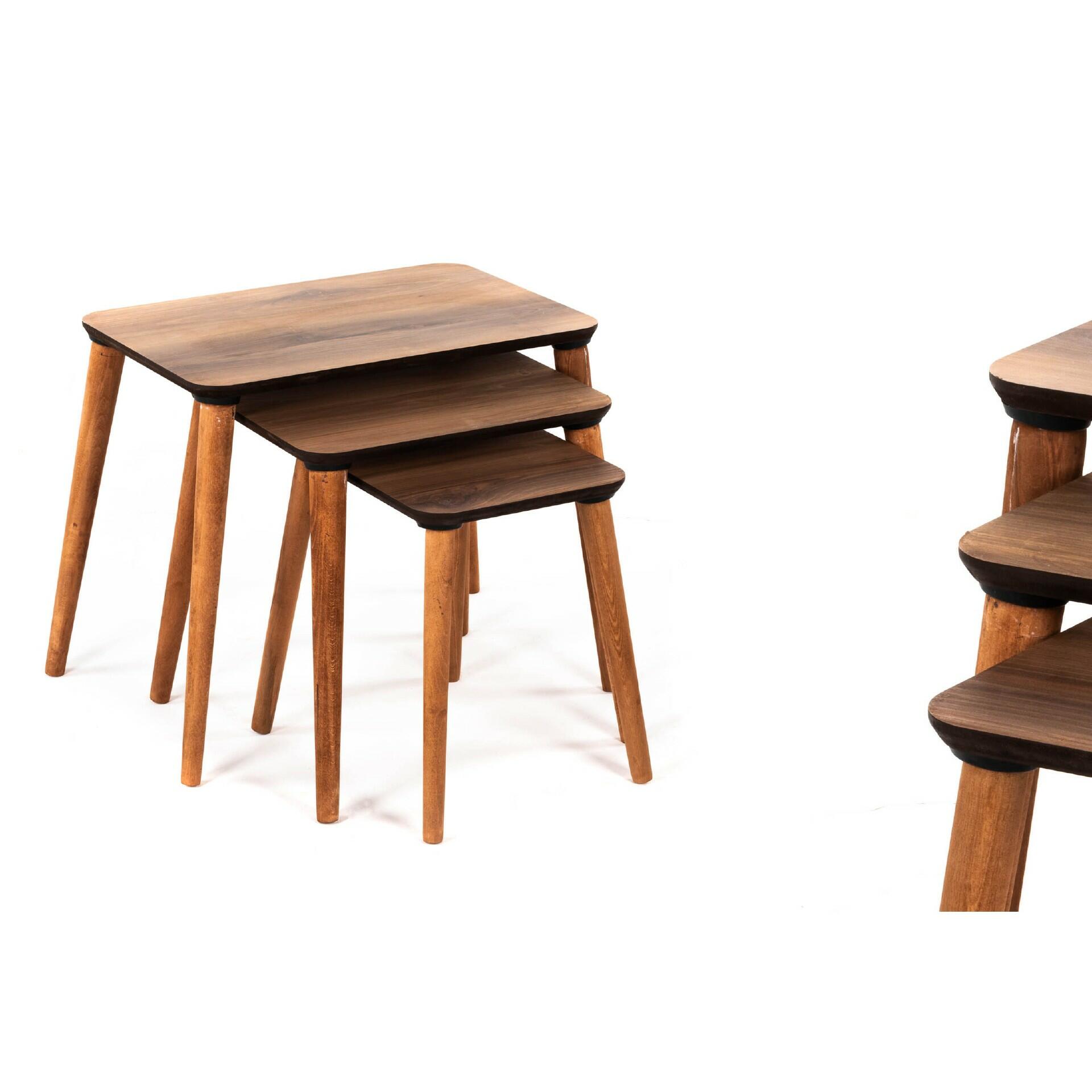 Set Di Tavolini Impilabili Cleo In Mogano - Design Senza Tempo, Legno Massiccio Per Soggiorno - Foto 3