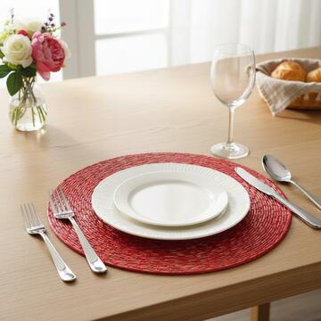 Tovaglietta Americana Rotonda Rossa d 38 cm - Sottopiatto - Motivo con Trama