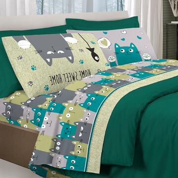 Telo Arredo 1 Piazza Happy Cats Verde 100% Cotone Made... - Marino fa Mercato