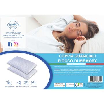 Coppia Guanciali 50x80 cm Fiocco Memory Foam - Marino fa Mercato