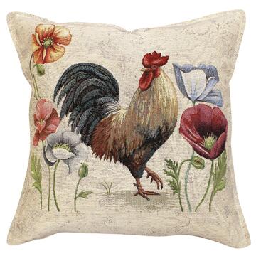 Cuscino divano rustico Bombato con fiori e gallina in tessuto gobelin jacquard 45X45