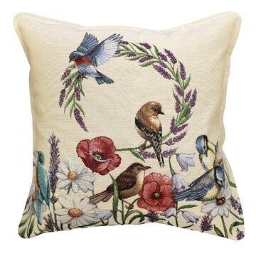 Cuscino divano rustico Bombato ricamato con fiori e uccelli in tessuto gobelin jacquard 45X45