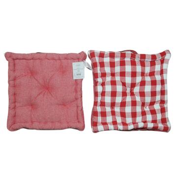 Cuscino Futon Double Face Tinta Unita/Scacchi 40x40 - Rosso
