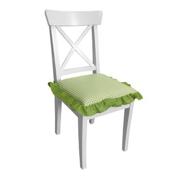 Cuscino coprisedia Morbidone quadrato a scacchi verde con volant