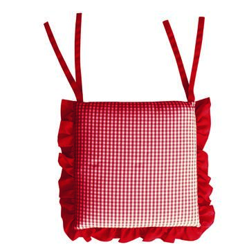 Cuscino coprisedia Morbidone quadrato a scacchi rosso con volant