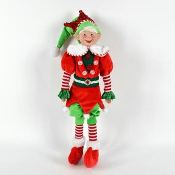Elfo di Natale con Abito Velluto Rosso e Verde h 45 cm - Decorazione Natalizia - Addobbo di Natale
