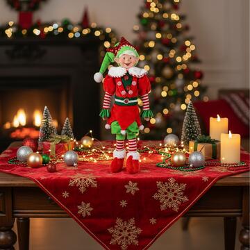 Elfo di Natale con Abito Velluto Rosso e Verde h 45 cm - Decorazione Natalizia - Addobbo di Natale