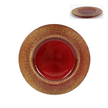 Piatto tondo in vetro rosso decorato in oro 33cm