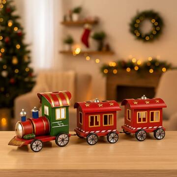 Trenino di Natale in Latta 63x16 h20 cm - Rosso e Verde - Decorazione Natalizia - Addobbo di Natale