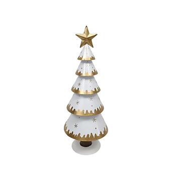 Albero di Natale in Latta h 33 cm - 12x12 h33 cm - Bianco e Oro - Decorazione Natalizia Marino fa Mercato