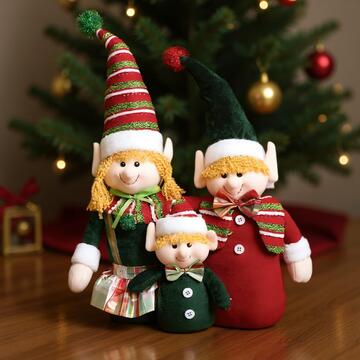 Set Famiglia di Elfi di Natale - 35x32 cm - Soprammobile - Decorazione Natalizia