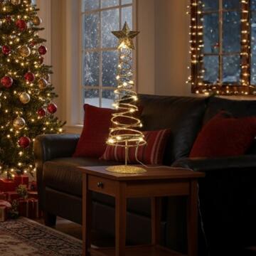 Albero di Natale Luminoso Glitter Oro con 20 Led Bianchi - 11x11 h38 cm - Decorazione Natalizia