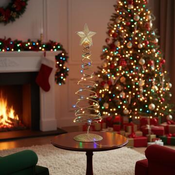 Albero di Natale Luminoso Glitter Oro con 20 Led Multicolor - 11x11 h38 cm - Decorazione Natalizia