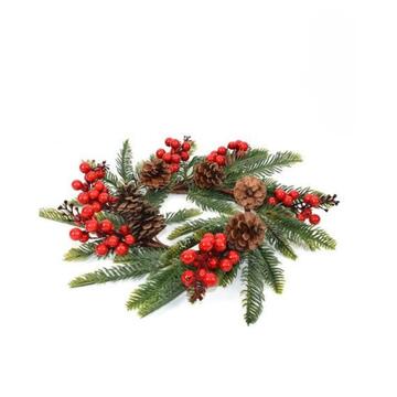 Girocandela con Bacche Rosse e Pigne d 40 cm - Decorazione Natalizia - Addobbo di Natale
