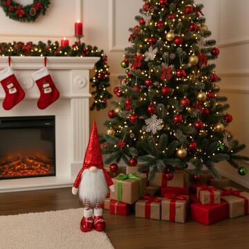 Gnomo Natalizio con Vestito Laminato Rosso h 57 cm - Decorazione Natalizia - Addobbo di Natale