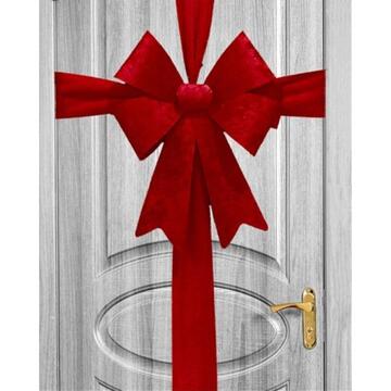 Decorazione Fiocco per Porta di Ingresso in Velluto Rosso 50x6x60 cm - Decorazione Natalizia - Addobbo di Natale