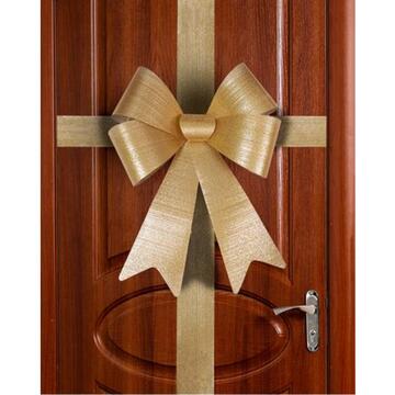Decorazione Fiocco per Porta di Ingresso Laminato Rigato Oro 46x10x57 cm - Decorazione Natalizia - Addobbo di Natale