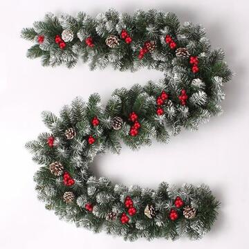 Trancio/Ramo Innevato di Pino Verde Artificiale di Natale 25x200 cm - Decorazione Natalizia - Addobbo di Natale - con Pigne e Bacche Rosse Trancio/Ramo Innevato di Pino Verde Artificiale di...