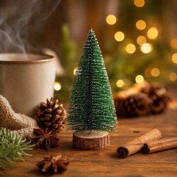 Alberino di Natale Decorativo 15 cm - Base in Legno