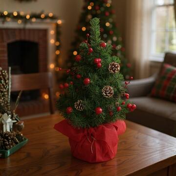 Alberino di Natale Artificiale Verde con Bacche e Pigne h 50 cm - Decorazione Natalizia