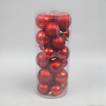 Palline di Natale Assortite 24 Sfere - Rosse - Lucide e Opache - per Albero di Natale - Decorazioni Natalizie