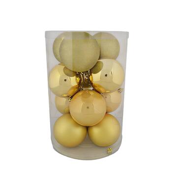 Palline di Natale Assortite 12 Sfere d 8 cm - Oro - Glitter/Lucida/Perlata - per Albero di Natale - Decorazioni Natalizie