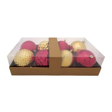 Set 8 Palline di Natale Rosso e Oro - d 10 cm - per Albero di Natale - Decorazioni Natalizie