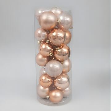 Palline di Natale Assortite 24 Sfere - Pesca - d 60 e 70 mm - Lucide e Opache - per Albero di Natale - Decorazioni Natalizie