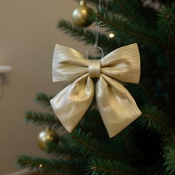 Fiocco di Natale 28 cm in Tessuto Rigato e Laminato Oro - per Alberi di Natale, Porte, Ghirlande, Pacco Regalo - Decorazione di Natale