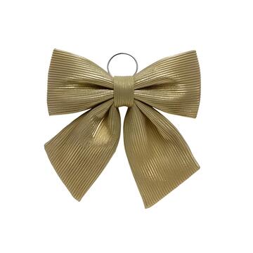 Fiocco di Natale 34 cm in Tessuto Rigato e Laminato Oro - per Alberi di Natale, Porte, Ghirlande, Pacco Regalo - Decorazione di Natale