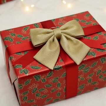 Fiocco di Natale 44 cm in Tessuto Rigato e Laminato Oro - per Alberi di Natale, Porte, Ghirlande, Pacco Regalo - Decorazione di Natale