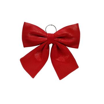 Fiocco di Natale 28 cm in Tessuto Rigato e Laminato Rosso - per Alberi di Natale, Porte, Ghirlande, Pacco Regalo - Decorazione di Natale