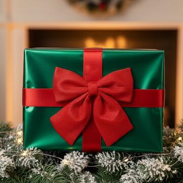 Fiocco di Natale 28 cm in Tessuto Rigato e Laminato Rosso - per Alberi di Natale, Porte, Ghirlande, Pacco Regalo - Decorazione di Natale