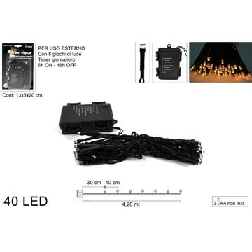 Catena di luci natalizie a LED bianco con batteria, timer e 8 giochi di luce 5,2mt Marino fa Mercato