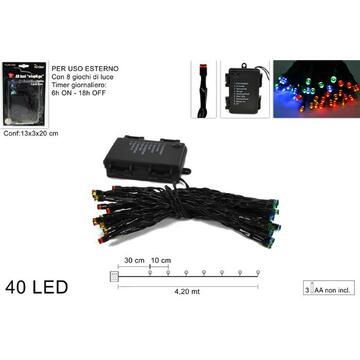 Catena di luci natalizie a LED multicolo con batteria, timer e 8 giochi di luce 4,2mt Marino fa Mercato