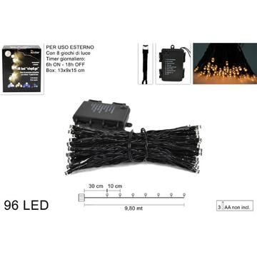 Catena di luci natalizie a LED bianco caldo con batteria, timer e 8 giochi di luce 9,8mt Marino fa Mercato