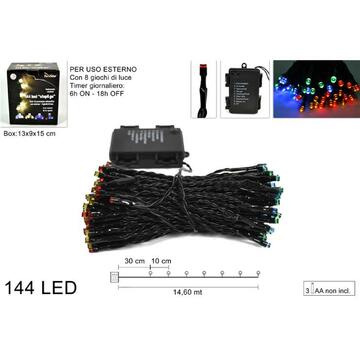 Catena di luci natalizie a LED multicolor con batteria, timer e 8 giochi di luce 14,60mt Marino fa Mercato