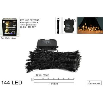 Catena di luci natalizie a LED bianco caldo con batteria, timer e 8 giochi di luce 14,60mt Marino fa Mercato