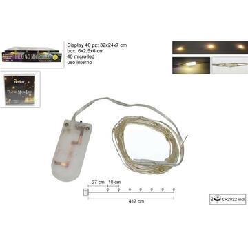 Filo luci led bianco caldo con batterie 4,17 mt