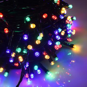 100 Luci Led Colorate di Natale - mt 5+5 cavo - per Interno ed Esterno - con Giochi di Luce