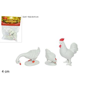 Animali per presepe 3 pz. gallina, gallo e oca