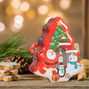 Scatola di Latta a Forma di Albero 18x6 cm - Scatola Regalo per Dolci, Biscotti di Natale, Macarons