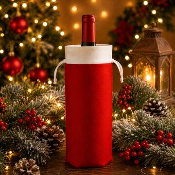 Sacchetto Portabottiglie Natalizio Rosso e Bianco 33x13 cm - Confezione Regalo di Natale