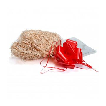 Set cesto truccioli legno 150 g, coccarda rossa e foglio...