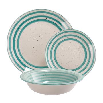 Servizio Set Navy 18 Piatti in Ceramica con Righe - Verde Marino fa Mercato