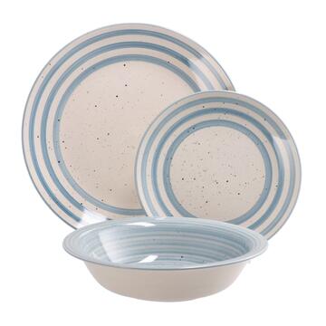 Servizio Set Navy 18 Piatti in Ceramica con Righe -...