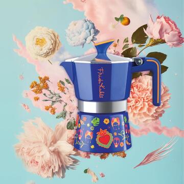 Caffettiera Blu Frida Kahlo 2 Tazzine di Caffè, Moka di Design Italiano
