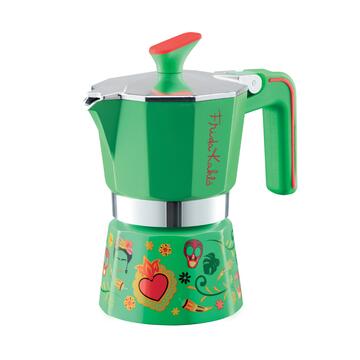 Caffettiera Verde Frida Kahlo 3 Tazzine di Caffè, Moka di Design Italiano