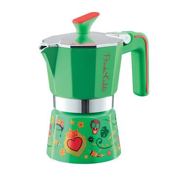 Caffettiera Verde Frida Kahlo 6 Tazzine di Caffè, Moka di Design Italiano